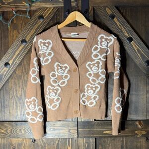 Nikka K Teddy Bear Cardigan Brown Knit Sweater XS